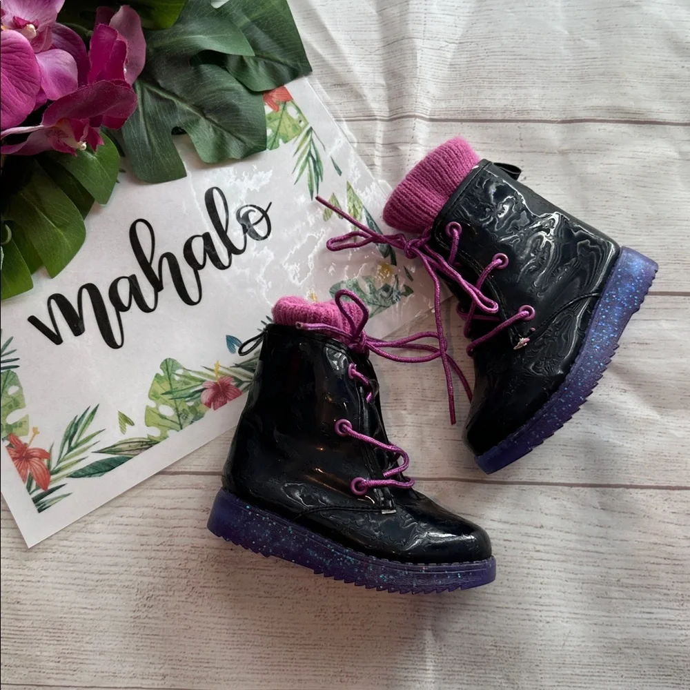Vamparina Light Up Black and Purple Kids' Boots with Pink Laces